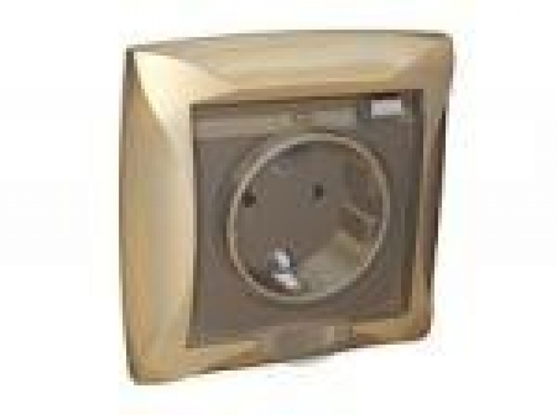 Розетка 1-м СП Дуэт 16А IP44 с заземл. защ. шторки с крышкой шампань SchE WDE000448 ТехноИмпульс