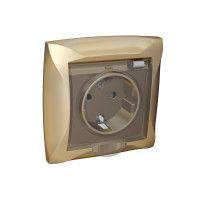 Розетка 1-м СП Дуэт 16А IP44 с заземл. защ. шторки с крышкой шампань SchE WDE000448 ТехноИмпульс