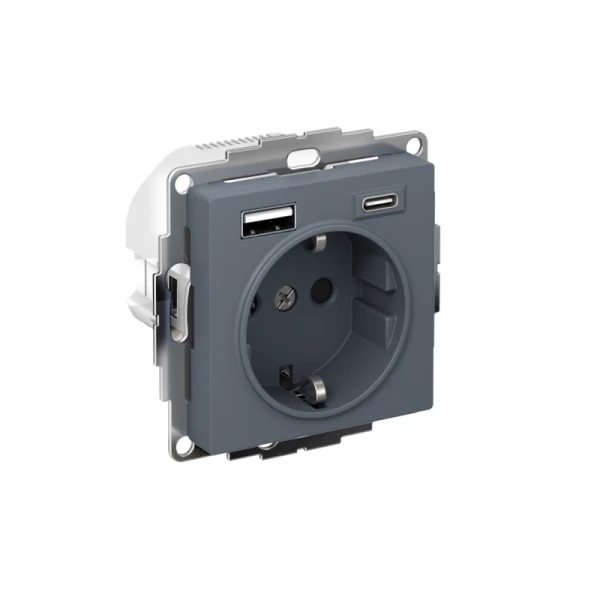 Розетка AtlasDesign 16А с 2-мя заряд. устройствами USB тип A+C 5В/2.4А 2х5В/1.2А механизм грифель SE ATN000732 ТехноИмпульс