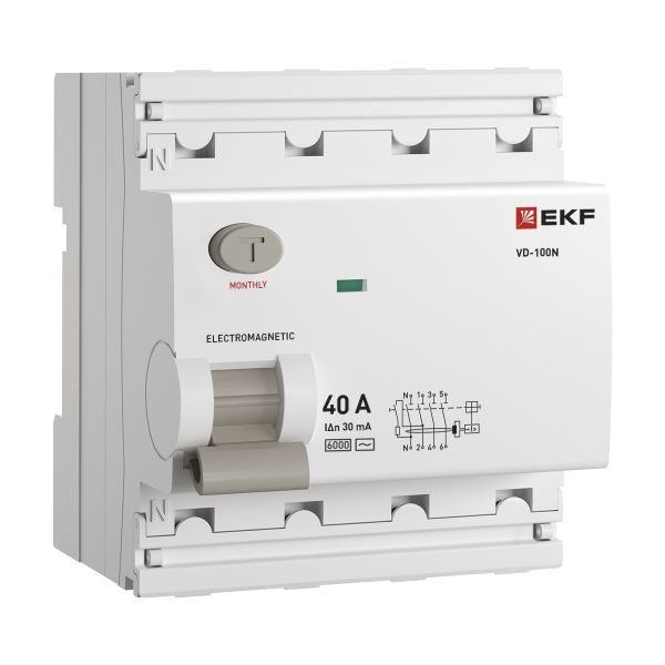 Выключатель дифференциального тока 4п 40А 30мА тип AC 6кА ВД-100N электромех. PROxima EKF E1046M4030 ТехноИмпульс