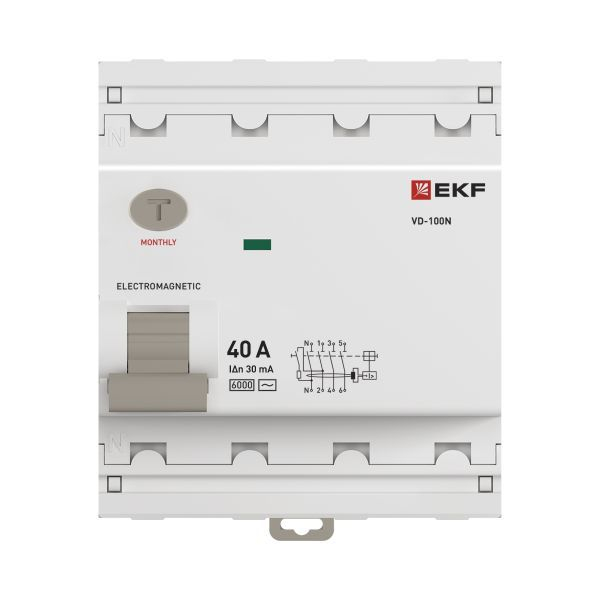 Выключатель дифференциального тока 4п 40А 30мА тип AC 6кА ВД-100N электромех. PROxima EKF E1046M4030 ТехноИмпульс
