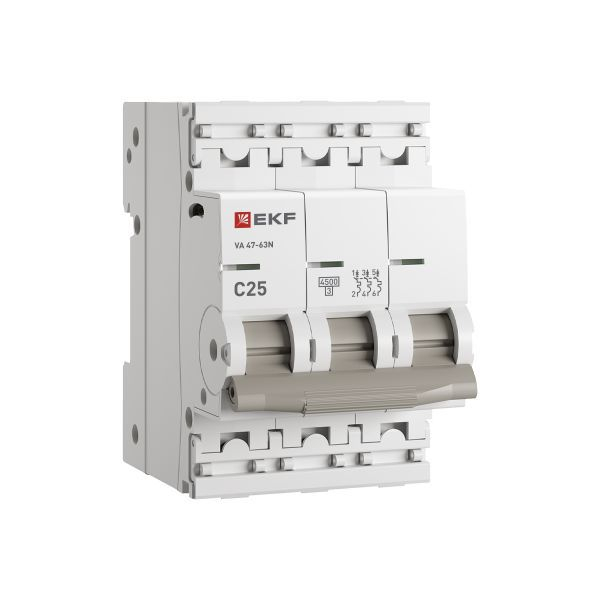 Выключатель автоматический модульный 3п C 25А 4.5кА ВА 47-63N PROxima EKF M634325C ТехноИмпульс