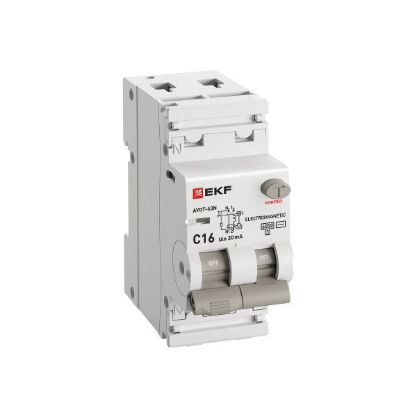 Выключатель автоматический дифференциального тока 2п (1P+N) C 16А 30мА тип AC 6кА АВДТ-63N (электромех.) PROxima EKF D63N26M16C30 ТехноИмпульс
