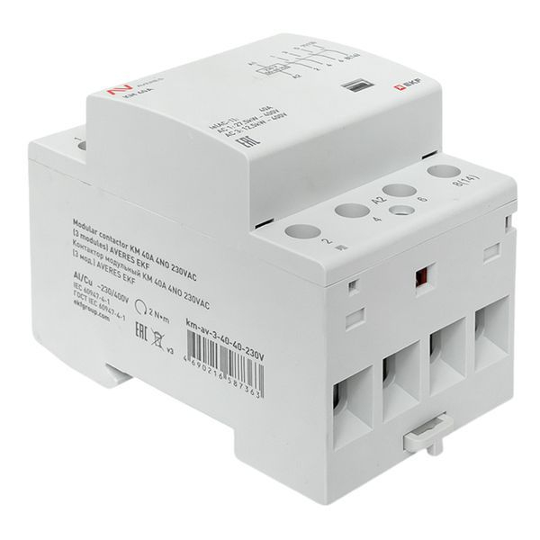 Контактор модульный КМ 40А 4NO 230В AC (3 мод.) AVERES EKF km-av-3-40-40-230V ТехноИмпульс