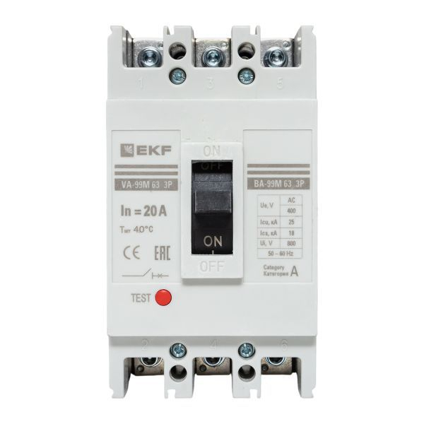 Выключатель автоматический 3п 63/20А 25кА ВА-99М PROxima EKF mccb99-63-20m ТехноИмпульс