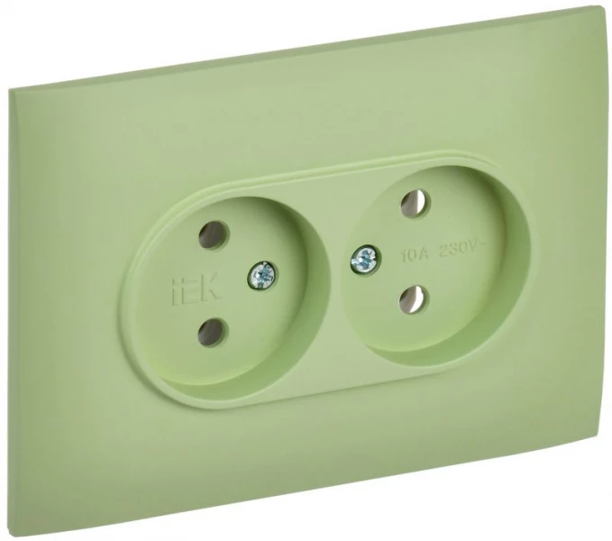 Розетка 2-м SKANDY 10А без заземл. без защ. шторок в сборе SK-R10G мятный IEK SK-R20-10-K06-F ТехноИмпульс