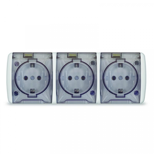 Розетка 3-м ОП Клио 16А IP54 с заземл. с прозр. крышкой бел. Universal К2235 ТехноИмпульс