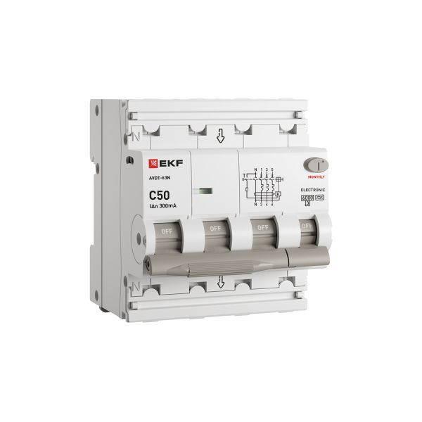 Выключатель автоматический дифференциального тока 4п (3P+N) C 50А 300мА тип A 6кА АВДТ-63N электронный PROxima EKF D63N46EA50C300 ТехноИмпульс