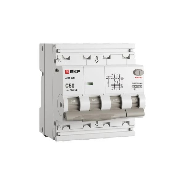Выключатель автоматический дифференциального тока 4п (3P+N) C 50А 300мА тип A 6кА АВДТ-63N электронный PROxima EKF D63N46EA50C300 ТехноИмпульс
