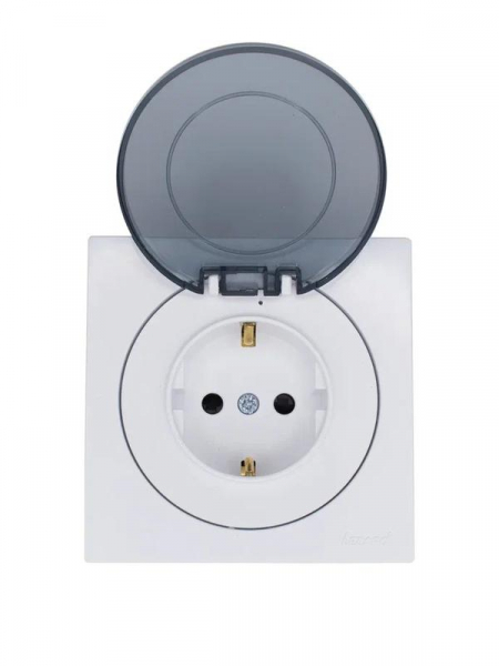 Розетка 1-м СП OSEN с заземл. с крышкой ПБТ бел. LEZARD 743-0288-123B ТехноИмпульс