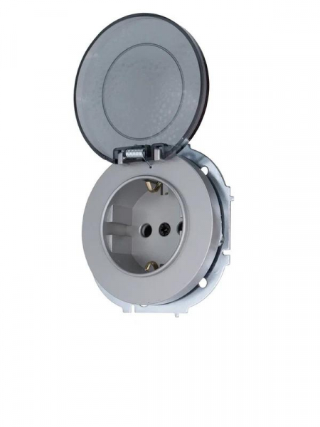 Розетка 1-м СП OSEN с заземл. с крышкой ПБТ механизм сер. матов. LEZARD 743-7488-123B ТехноИмпульс