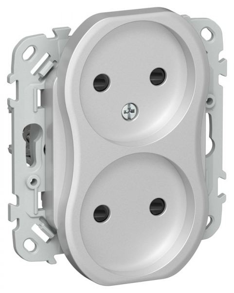 Розетка 2-м СП FLITE РСш02-0-ФлА 10А без заземл. с защ. шторками механизм алюм. IEK FI-R23-10-K47 ТехноИмпульс