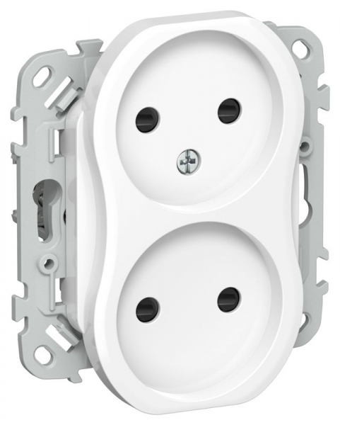 Розетка 2-м СП FLITE РСш02-0-ФлБ 10А без заземл. с защ. шторками механизм бел. IEK FI-R23-10-K01 ТехноИмпульс