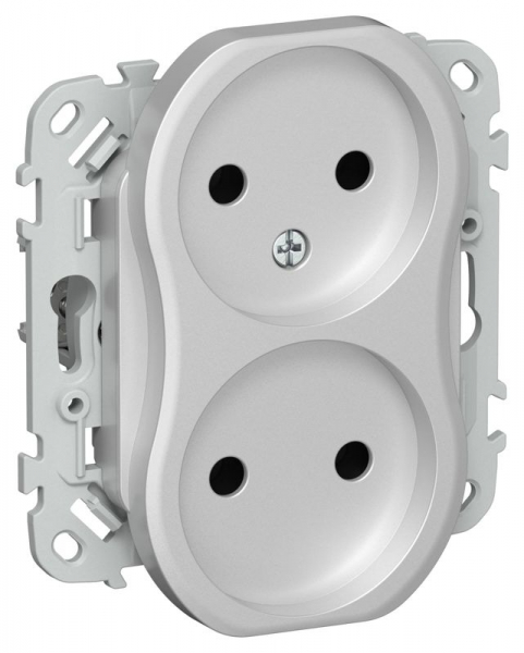 Розетка 2-м СП FLITE РС02-0-ФлА 10А без заземл. без защ. шторок механизм алюм. IEK FI-R20-10-K47 ТехноИмпульс