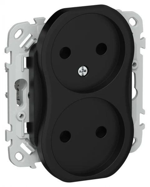 Розетка 2-м СП FLITE РС02-0-ФлЧ 10А без заземл. без защ. шторок механизм черн. IEK FI-R20-10-K02 ТехноИмпульс