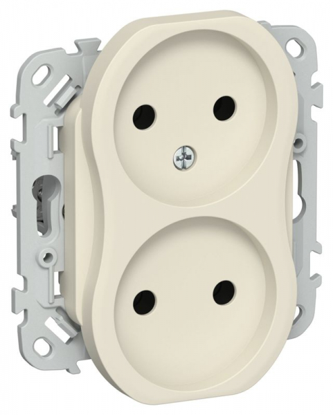 Розетка 2-м СП FLITE РС02-1-ФлСл 10А без заземл. без защ. шторок безвинтовое крепление механизм сливочный IEK FI-R20-10-1-K86 ТехноИмпульс