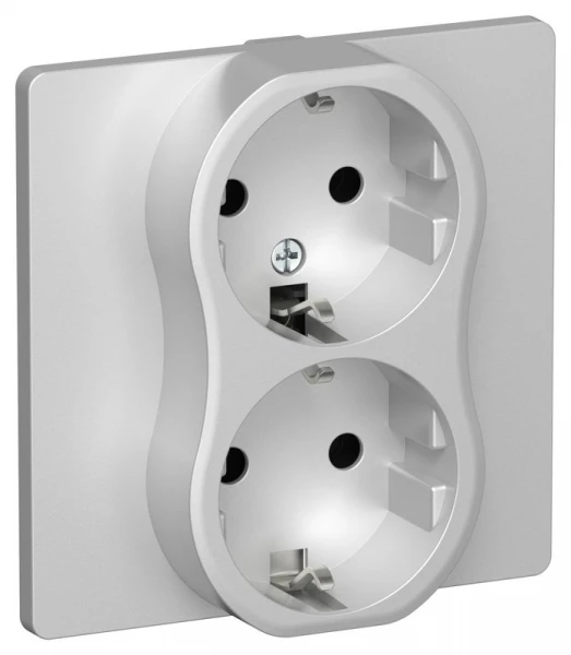 Розетка 2-м СП FLITE РС12-0-К-ФлА 16А с заземл. без защ. шторок в сборе механизм алюм. IEK FI-R21C-16-K47 ТехноИмпульс