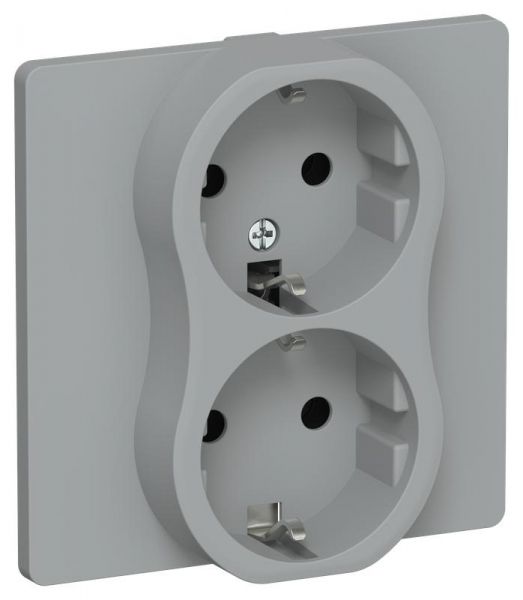 Розетка 2-м СП FLITE РС12-0-К-ФлС 16А с заземл. без защ. шторок в сборе механизм сер. IEK FI-R21C-16-K03 ТехноИмпульс