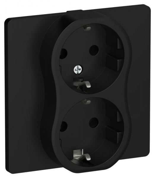 Розетка 2-м СП FLITE РС12-0-К-ФлЧ 16А с заземл. без защ. шторок в сборе механизм черн. IEK FI-R21C-16-K02 ТехноИмпульс