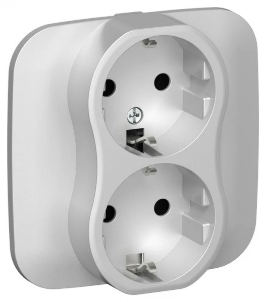 Розетка 2-м СП FLITE РС12-1-А-ФлА 16А с заземл. без защ. шторок безвинтовое крепление в сборе механизм алюм. IEK FI-R21A-16-1-K47 ТехноИмпульс