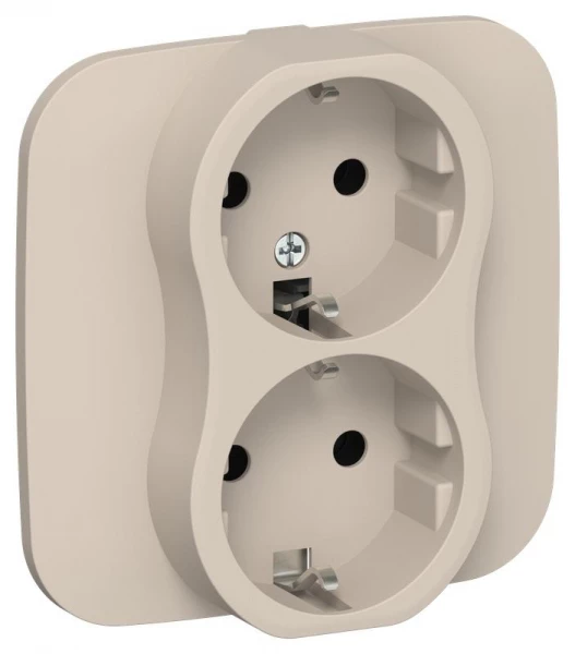 Розетка 2-м СП FLITE РС12-1-А-ФлЛ 16А с заземл. без защ. шторок безвинтовое крепление в сборе механизм льняной IEK FI-R21A-16-1-K88 ТехноИмпульс