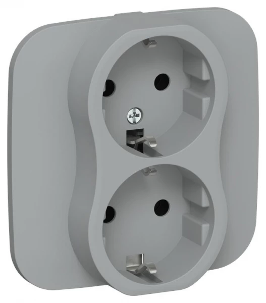 Розетка 2-м СП FLITE РС12-1-А-ФлС 16А с заземл. без защ. шторок безвинтовое крепление в сборе механизм сер. IEK FI-R21A-16-1-K03 ТехноИмпульс