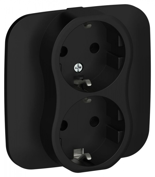 Розетка 2-м СП FLITE РС12-1-А-ФлЧ 16А с заземл. без защ. шторок безвинтовое крепление в сборе механизм черн. IEK FI-R21A-16-1-K02 ТехноИмпульс