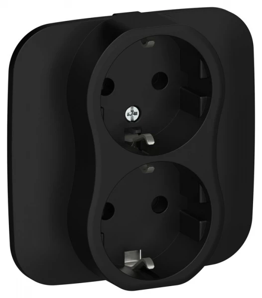 Розетка 2-м СП FLITE РС12-1-А-ФлЧ 16А с заземл. без защ. шторок безвинтовое крепление в сборе механизм черн. IEK FI-R21A-16-1-K02 ТехноИмпульс