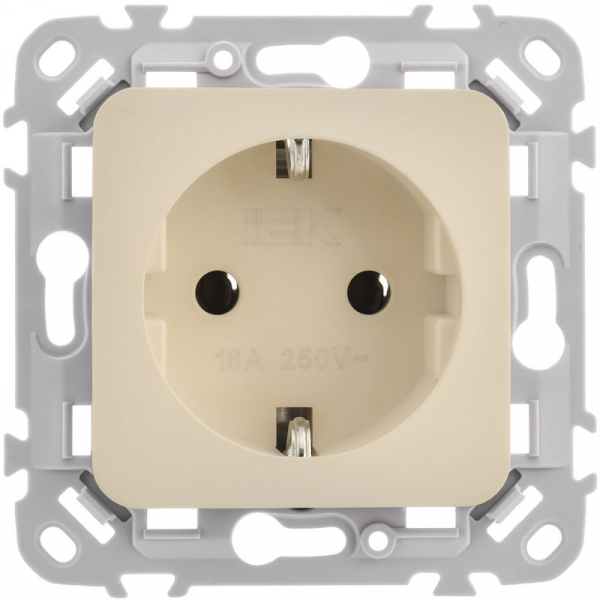 Розетка СП FLITE РС11-1-ФлСл 16А с заземл. без защ. шторок безвинтовое крепление механизм сливочный IEK FI-R11-16-1-K86 ТехноИмпульс