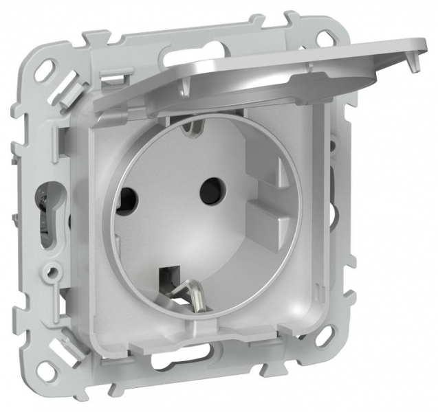 Розетка СП FLITE РСшкр11-1-44-ФлА 16А IP44 с заземл. с защ. шторками и крышкой безвинтовое крепление механизм алюм. IEK FI-R16-16-1-44-K47 ТехноИмпульс