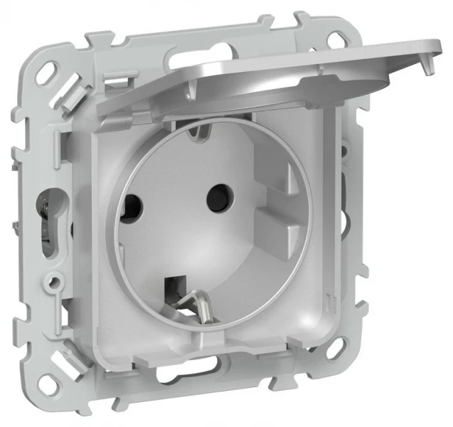 Розетка СП FLITE РСшкр11-1-44-ФлА 16А IP44 с заземл. с защ. шторками и крышкой безвинтовое крепление механизм алюм. IEK FI-R16-16-1-44-K47 ТехноИмпульс