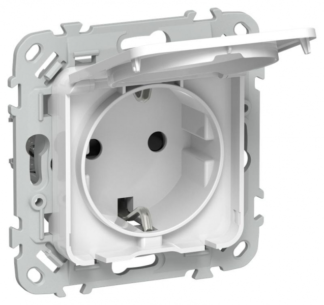 Розетка СП FLITE РСшкр11-1-44-ФлБ 16А IP44 с заземл. с защ. шторками и крышкой безвинтовое крепление механизм бел. IEK FI-R16-16-1-44-K01 ТехноИмпульс