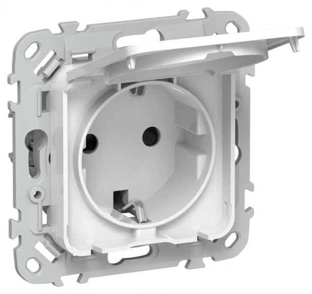 Розетка СП FLITE РСшкр11-1-44-ФлБ 16А IP44 с заземл. с защ. шторками и крышкой безвинтовое крепление механизм бел. IEK FI-R16-16-1-44-K01 ТехноИмпульс