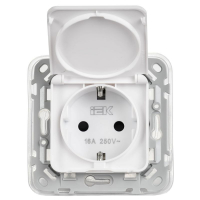 Розетка СП FLITE РСшкр11-1-44-ФлБ 16А IP44 с заземл. с защ. шторками и крышкой безвинтовое крепление механизм бел. IEK FI-R16-16-1-44-K01 ТехноИмпульс