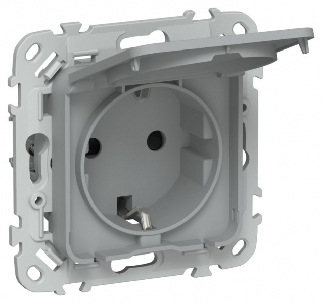 Розетка СП FLITE РСшкр11-1-44-ФлС 16А IP44 с заземл. с защ. шторками и крышкой безвинтовое крепление механизм сер. IEK FI-R16-16-1-44-K03 ТехноИмпульс