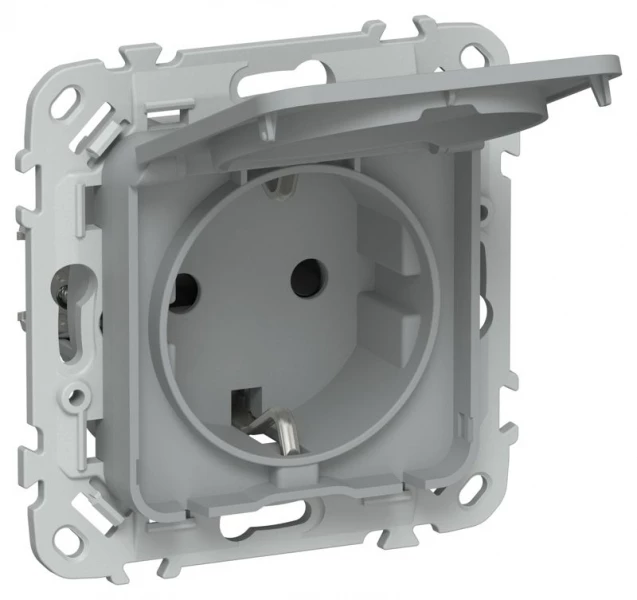 Розетка СП FLITE РСшкр11-1-44-ФлС 16А IP44 с заземл. с защ. шторками и крышкой безвинтовое крепление механизм сер. IEK FI-R16-16-1-44-K03 ТехноИмпульс