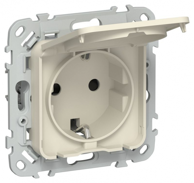 Розетка СП FLITE РСшкр11-1-44-ФлСл 16А IP44 с заземл. с защ. шторками и крышкой безвинтовое крепление механизм сливочный IEK FI-R16-16-1-44-K86 ТехноИмпульс