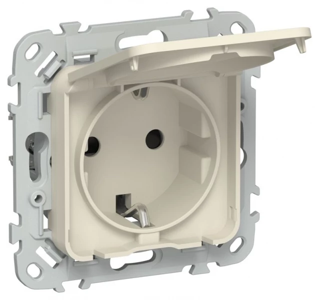 Розетка СП FLITE РСшкр11-1-44-ФлСл 16А IP44 с заземл. с защ. шторками и крышкой безвинтовое крепление механизм сливочный IEK FI-R16-16-1-44-K86 ТехноИмпульс