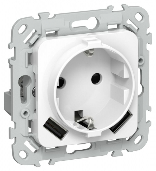 Розетка 1-м СП FLITE РСЮша11-0-ФлБ 16А с USB A+A 3.1А с заземл. с защ. шторками механизм бел. IEK FI-R14-16-U21-D31-K01 ТехноИмпульс