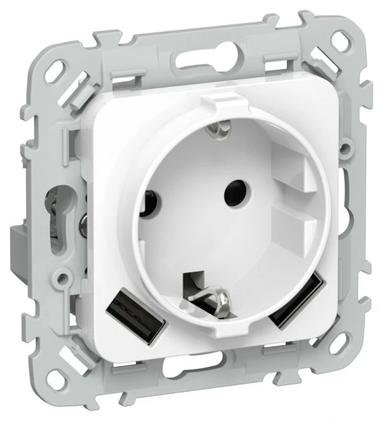 Розетка 1-м СП FLITE РСЮша11-0-ФлБ 16А с USB A+A 3.1А с заземл. с защ. шторками механизм бел. IEK FI-R14-16-U21-D31-K01 ТехноИмпульс