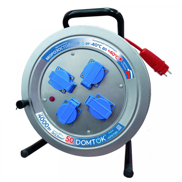 Удлинитель на метал. катушке 4х50м с заземл. 16А IP44 4кВт КГ 3х2.5 с защ. крышкой АРКТИК DOMTOK 2590 ТехноИмпульс