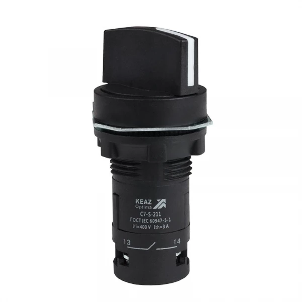Переключатель 2 положения OptiSignal Compact D22 С7-S-211 черн. 1НО+1НЗ XB7ND25 КЭАЗ 362136 ТехноИмпульс