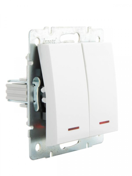 Выключатель 2-кл. СП Rain IP20 с подсветкой механизм бел. LEZARD 703-0288-112 ТехноИмпульс