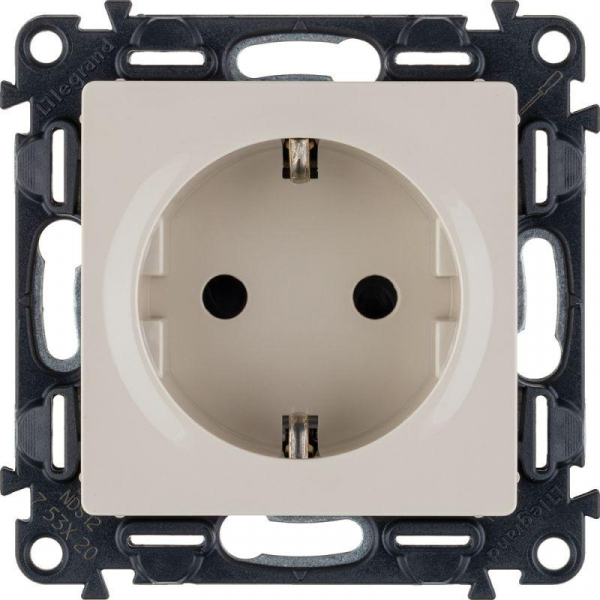 Розетка 1-м СП Valena Life 16А IP20 250В 2P+E защ. шторки безвинтов. клеммы с лицев. панелью механизм сл. кость Leg 753520 ТехноИмпульс
