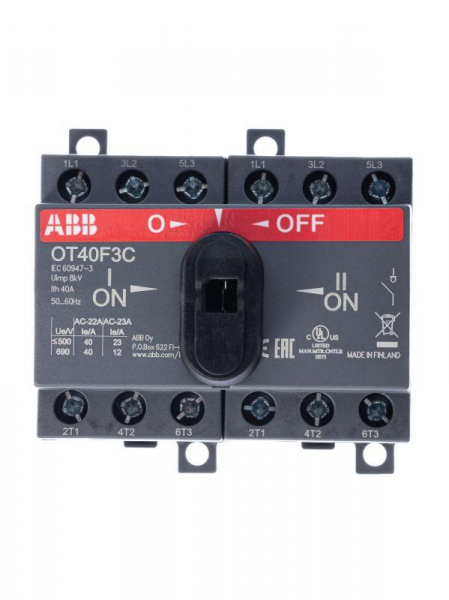Рубильник реверсивный OT40F3C 40А (23А AC23) ABB 1SCA104913R1001 ТехноИмпульс