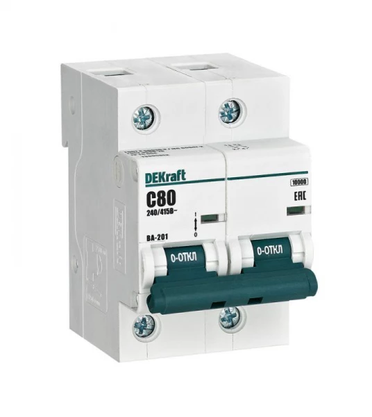 Выключатель автоматический модульный 2п C 80А 10кА ВА-201 DEKraft 13005DEK ТехноИмпульс