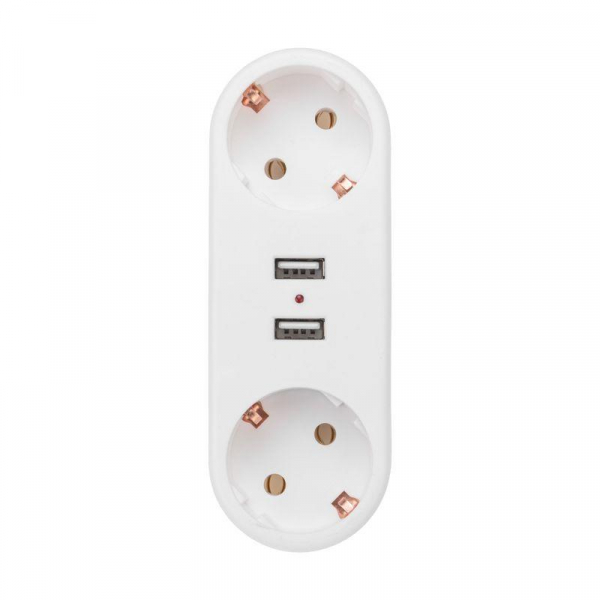 Двойник электрический линейный 16А с/з+2 USB-порта 2.4А бел. Rexant 11-1090 ТехноИмпульс