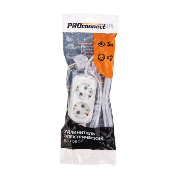 Удлинитель 2х3м с заземл. 3х0.75 бел. PROCONNECT 13-4203 ТехноИмпульс