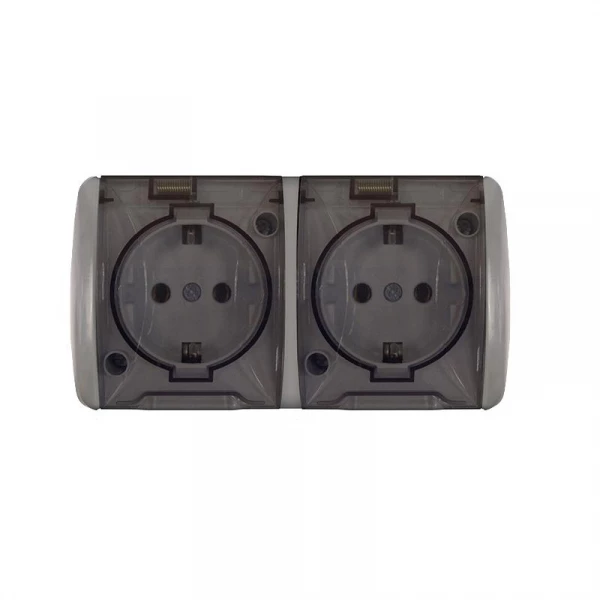 Розетка 2-м ОП Клио 16А IP54 с заземл. с прозр. крышкой сер. UNIVersal К2232-Gr ТехноИмпульс
