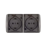 Розетка 2-м ОП Клио 16А IP54 с заземл. с прозр. крышкой сер. UNIVersal К2232-Gr ТехноИмпульс